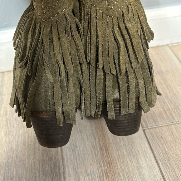 Free People Lawless Fringe Taupe Block Heel Western Ankle Boots Size 36 / 6 - Picture 7 of 16